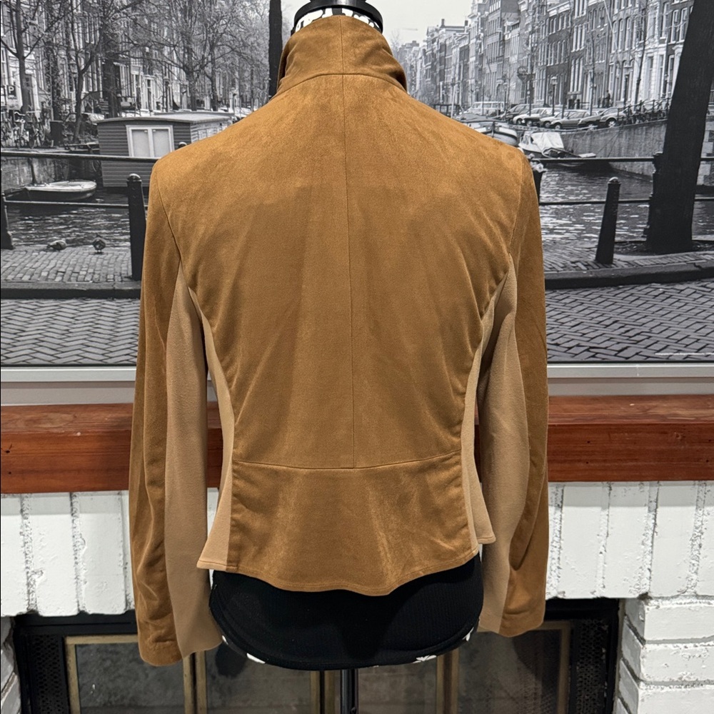 Caché Women's Brown Drape Front Blazer stretch brown large faux suede - Picture 2 of 5